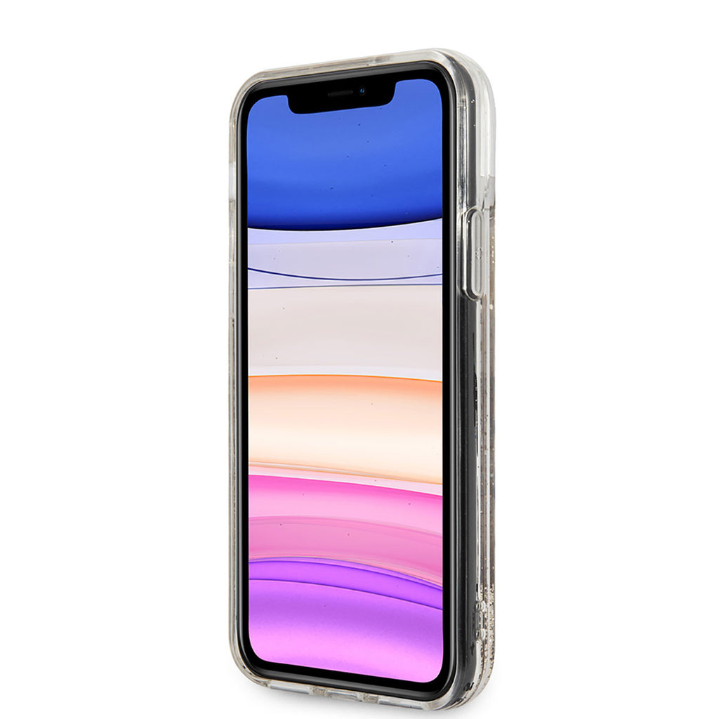 Apple iPhone 11 Kılıf Karl Lagerfeld Sıvılı Simli K&C Head Dizayn Kapak Gold