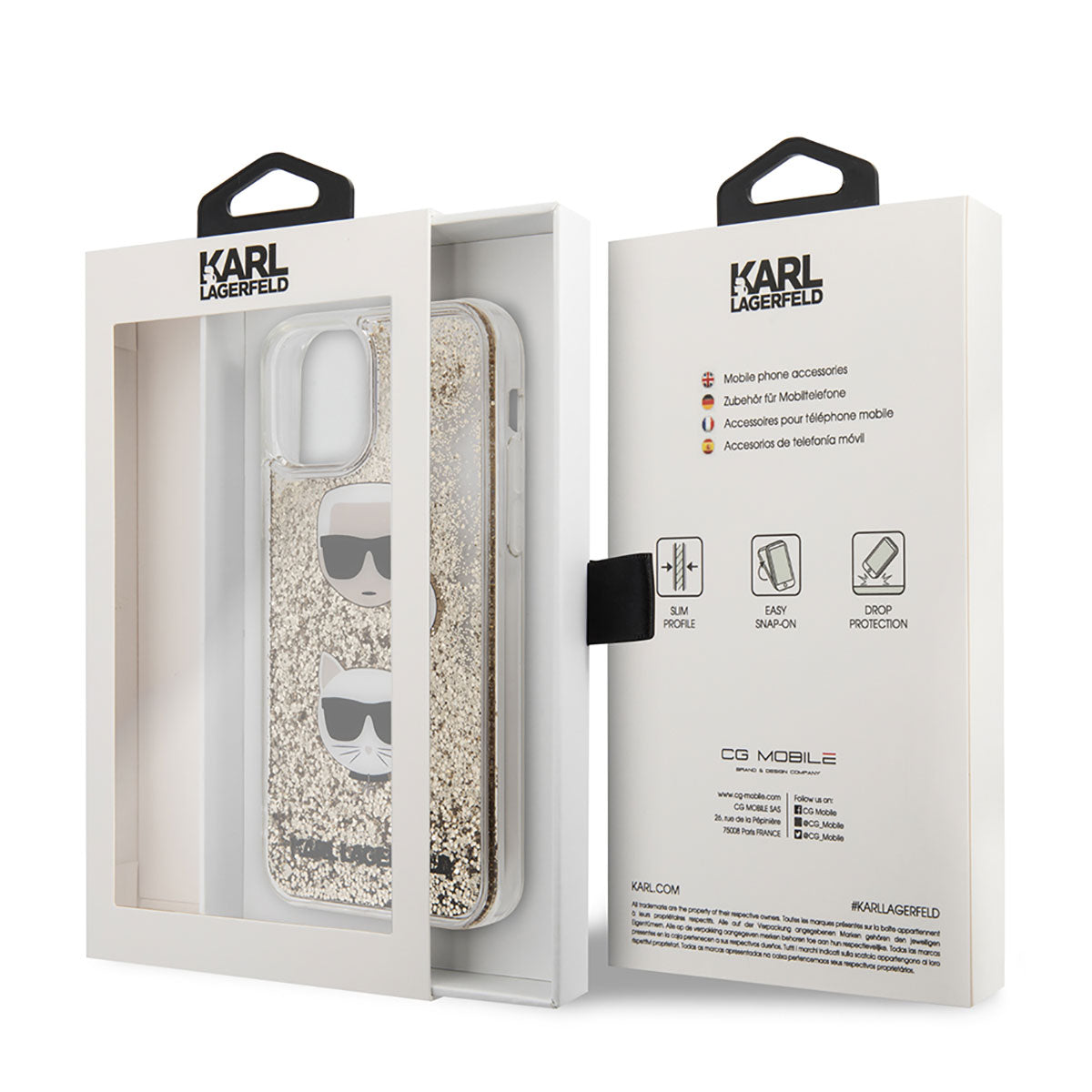 Apple iPhone 11 Kılıf Karl Lagerfeld Sıvılı Simli K&C Head Dizayn Kapak Gold