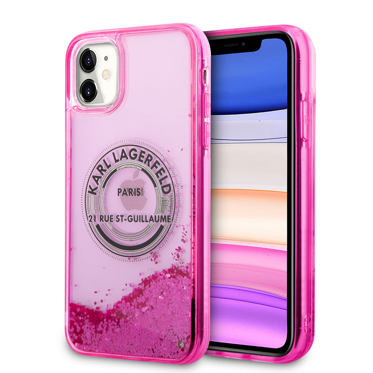 Apple iPhone 11 Kılıf Karl Lagerfeld Sıvılı Simli RSG Dizayn Kapak Pembe