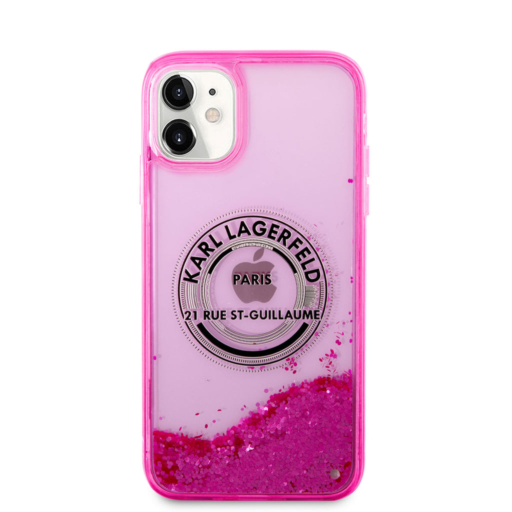 Apple iPhone 11 Kılıf Karl Lagerfeld Sıvılı Simli RSG Dizayn Kapak Pembe