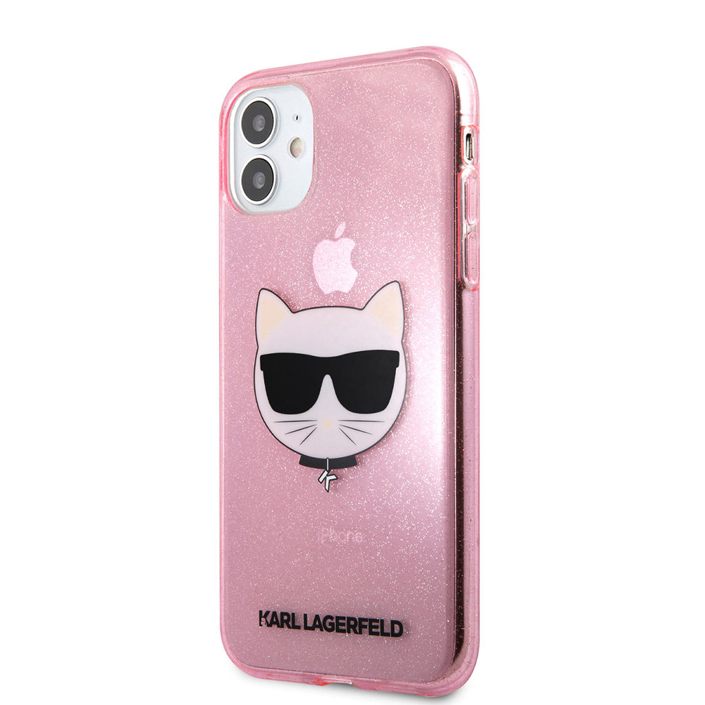 Apple iPhone 11 Kılıf Karl Lagerfeld Transparan Choupette Head Dizayn Kapak Pembe