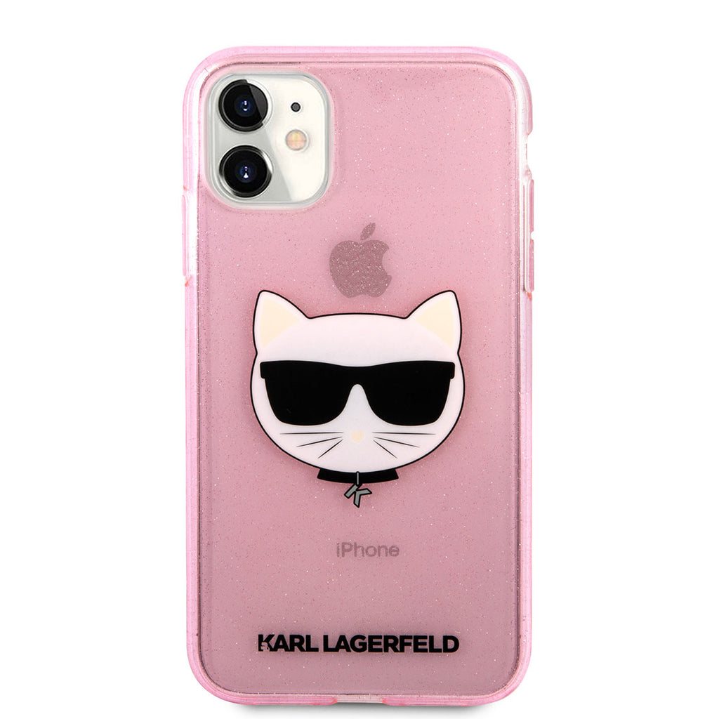 Apple iPhone 11 Kılıf Karl Lagerfeld Transparan Choupette Head Dizayn Kapak Pembe