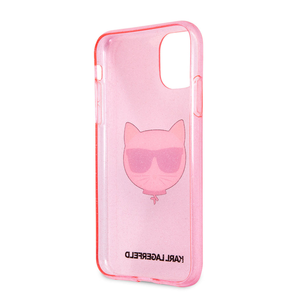Apple iPhone 11 Kılıf Karl Lagerfeld Transparan Choupette Head Dizayn Kapak Pembe
