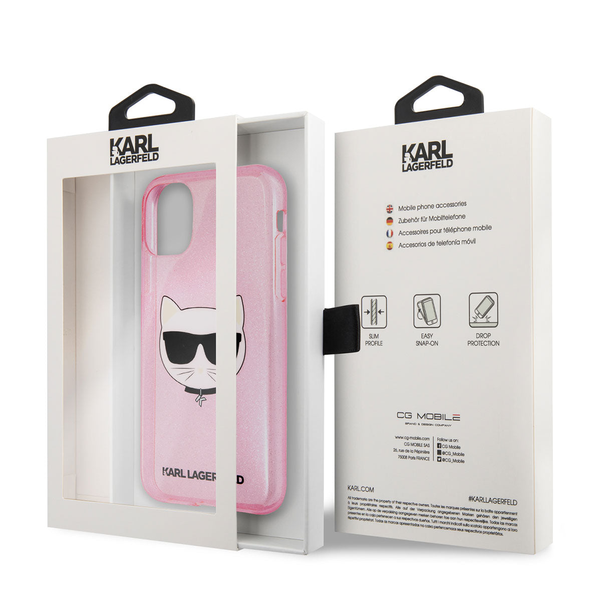 Apple iPhone 11 Kılıf Karl Lagerfeld Transparan Choupette Head Dizayn Kapak Pembe
