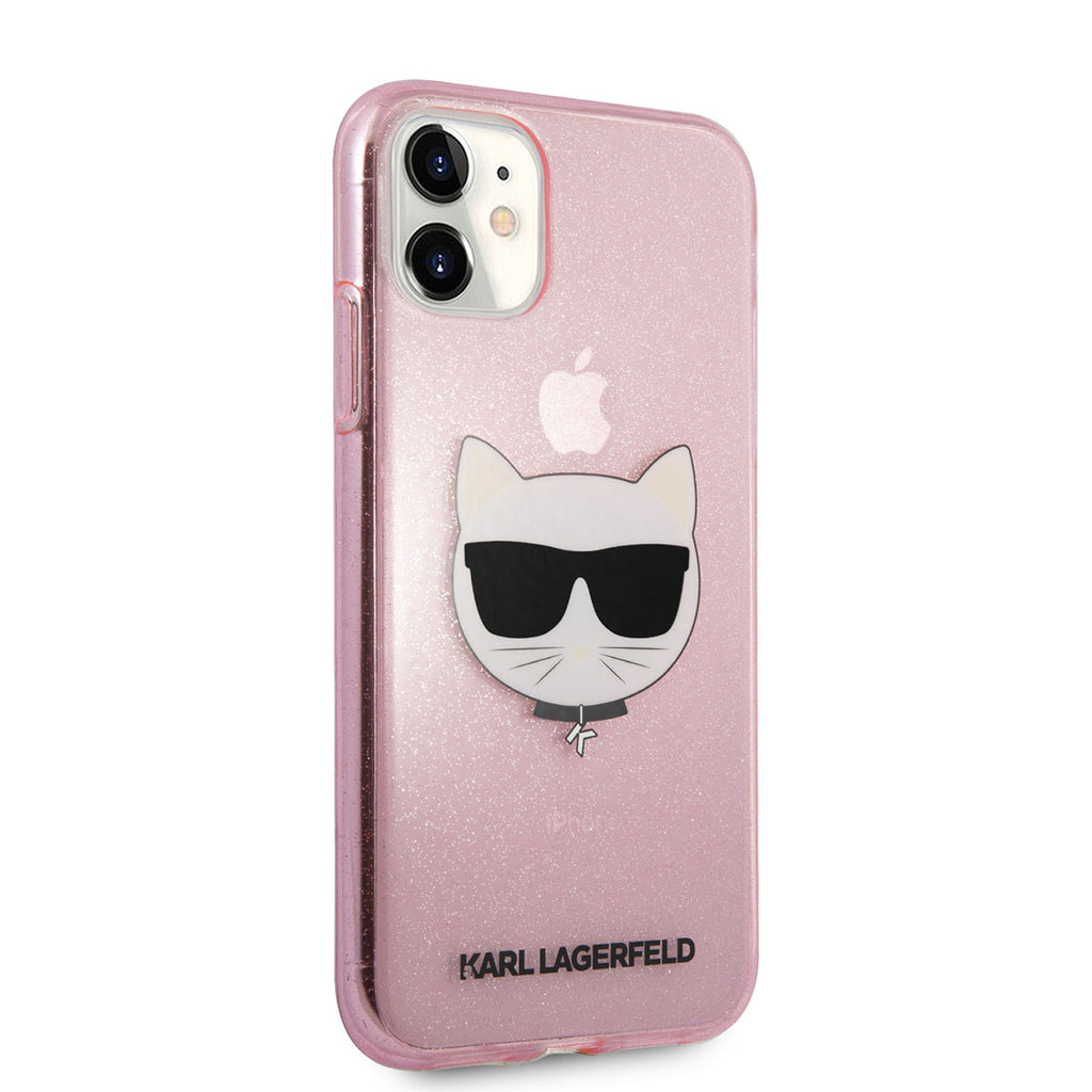 Apple iPhone 11 Kılıf Karl Lagerfeld Transparan Choupette Head Dizayn Kapak Pembe