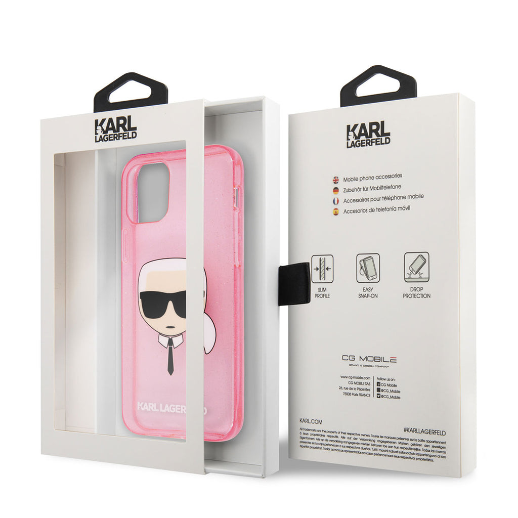 Apple iPhone 11 Kılıf Karl Lagerfeld Transparan Karl Head Dizayn Kapak Pembe