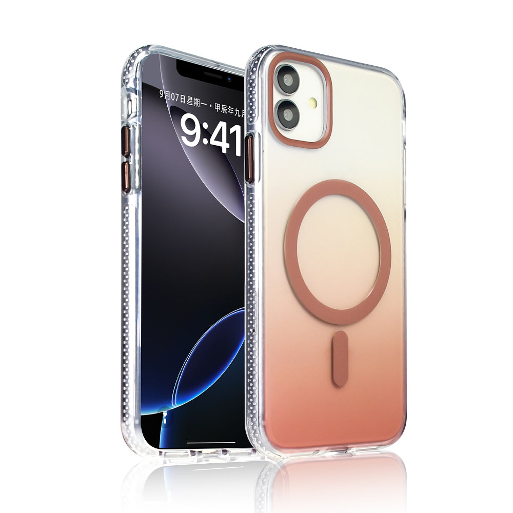Apple iPhone 11 Kılıf M-safe Şarj Özellikli Transparan Renk Geçişli Zore Toros Kapak Rose Gold