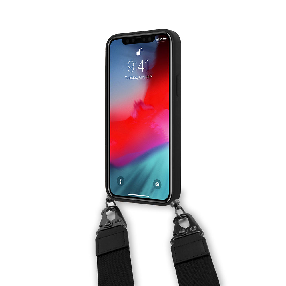 Apple iPhone 12 Kılıf Ferrari Orjinal Lisanslı Askılı Metal Logolu Kapak Siyah