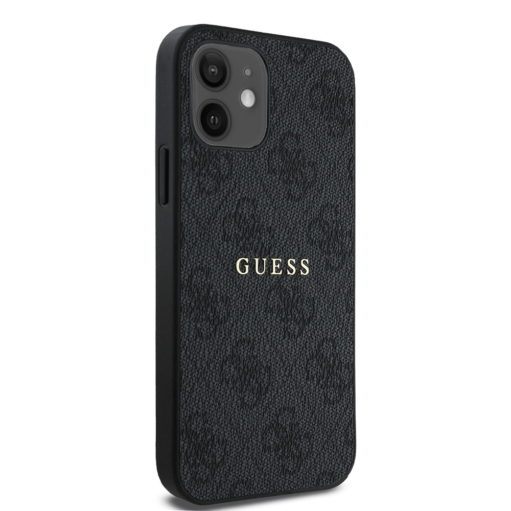 Apple iPhone 12 Kılıf Guess Orjinal Lisanslı M-safe Şarj Özellikli 4G Desen Yazı Logolu Kapak Kahverengi