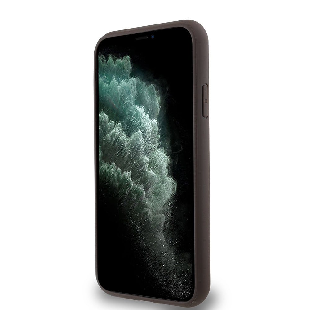 Apple iPhone 12 Kılıf Guess Orjinal Lisanslı M-safe Şarj Özellikli Small 4G Classic Kapak Kahverengi