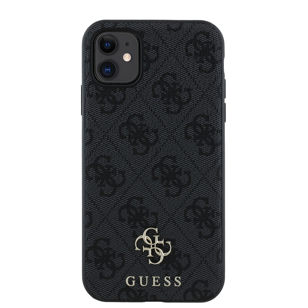 Apple iPhone 12 Kılıf Guess Orjinal Lisanslı M-safe Şarj Özellikli Small 4G Classic Kapak Siyah
