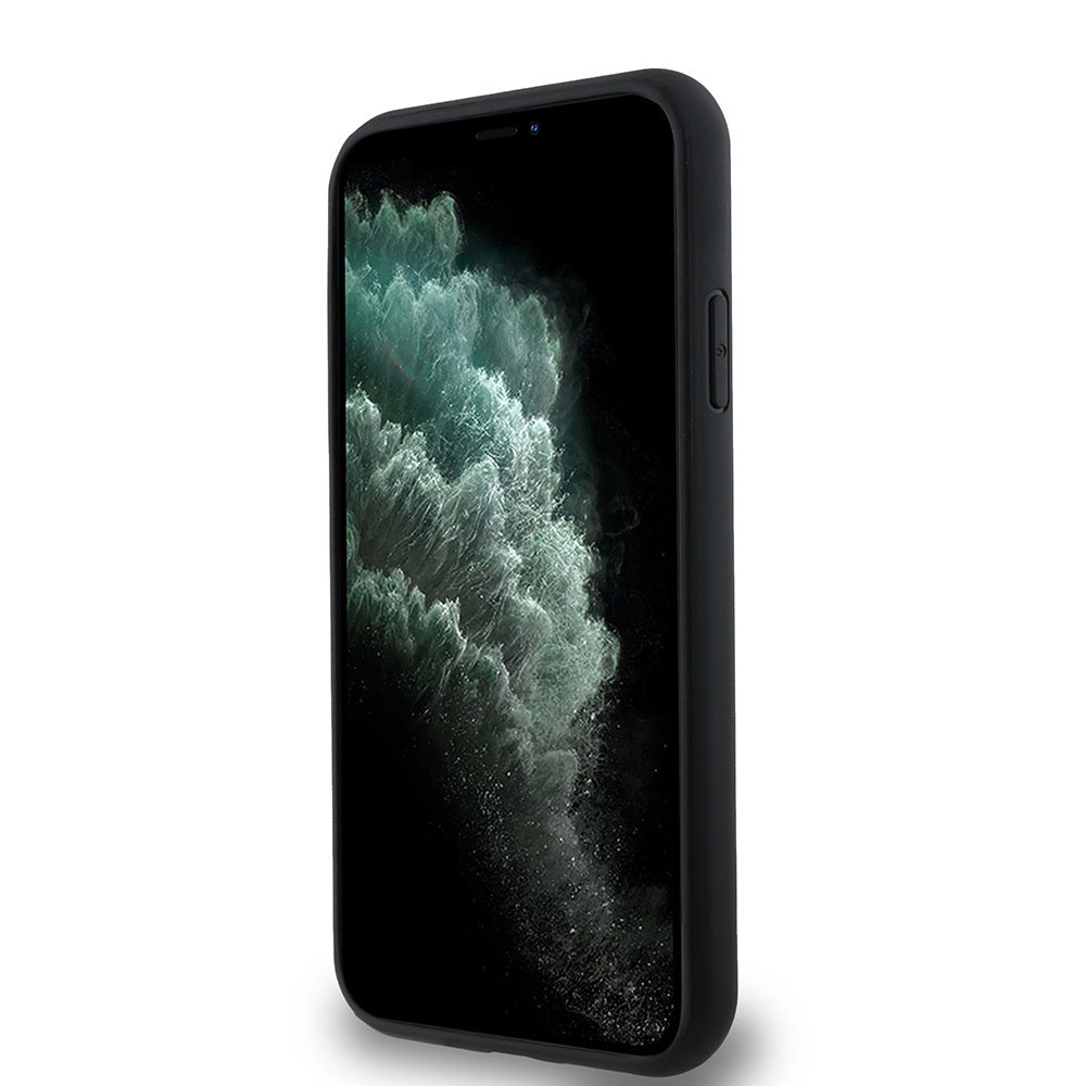 Apple iPhone 12 Kılıf Guess Orjinal Lisanslı M-safe Şarj Özellikli Small 4G Classic Kapak Siyah