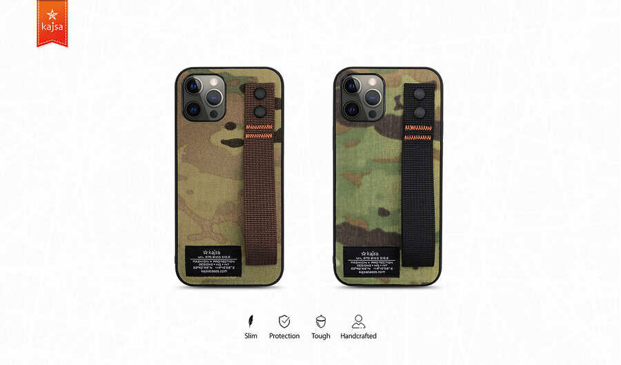 Apple iPhone 12 Kılıf Kajsa Cordura Serisi Military Kapak Yeşil