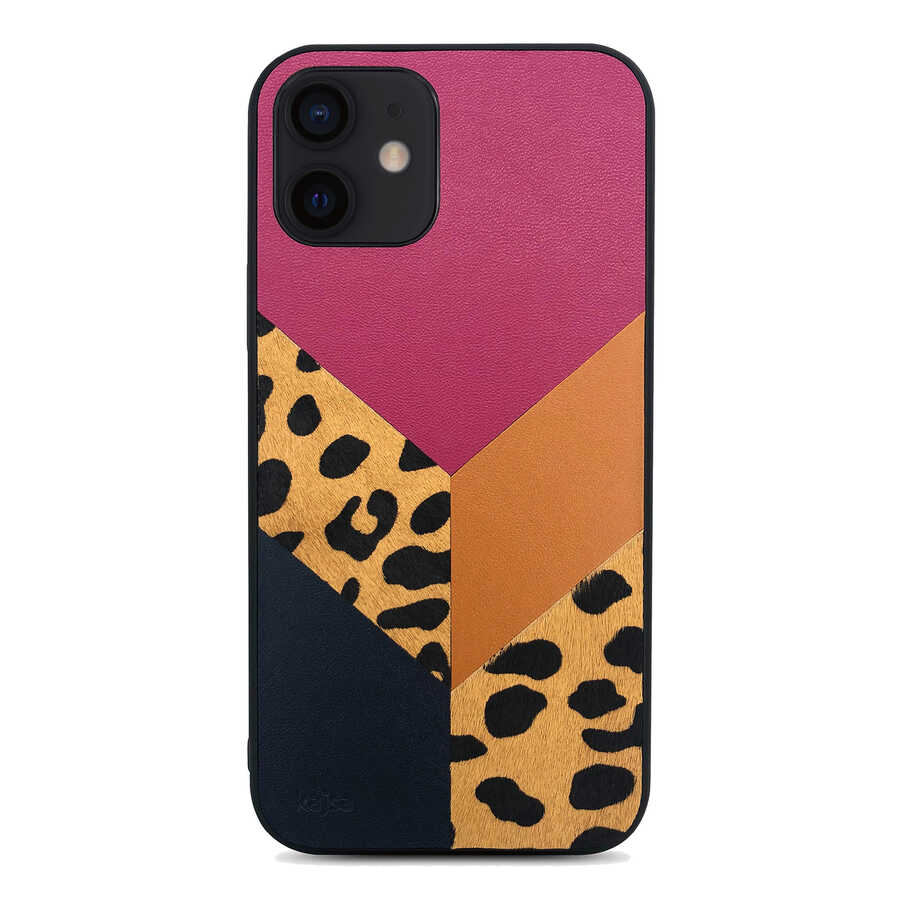 Apple iPhone 12 Kılıf Kajsa Glamorous Serisi Leopard Combo Kapak Kırmızı