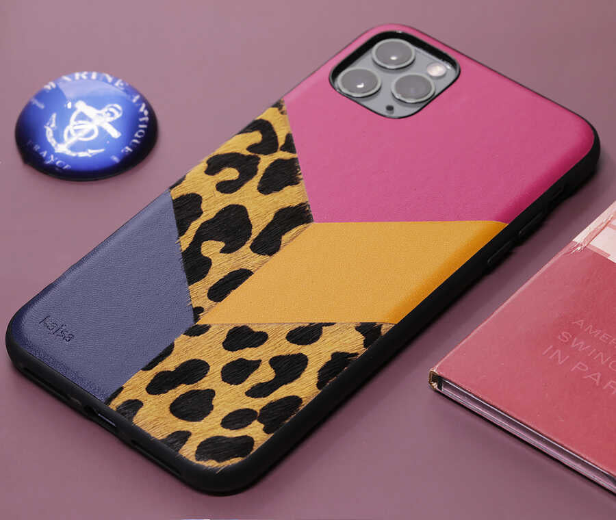 Apple iPhone 12 Kılıf Kajsa Glamorous Serisi Leopard Combo Kapak Lacivert