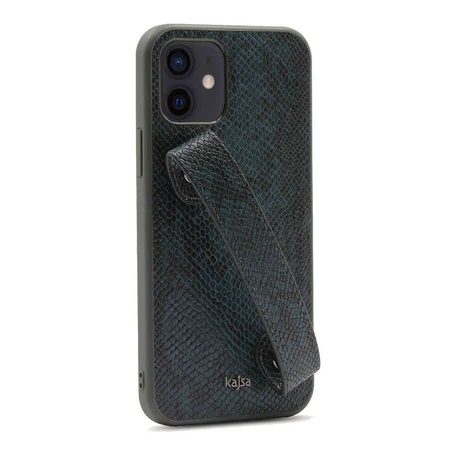 Apple iPhone 12 Kılıf Kajsa Glamorous Serisi Snake Handstrap Kapak Yeşil