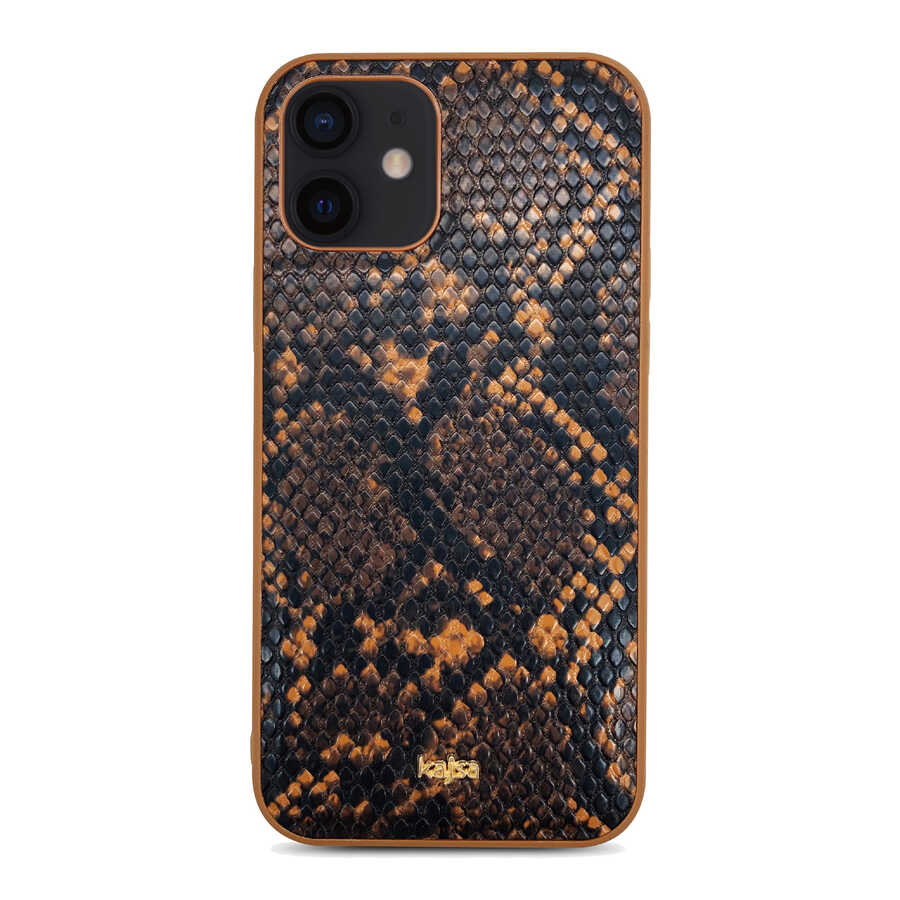 Apple iPhone 12 Kılıf Kajsa Glamorous Serisi Snake Pattern Kapak Kırmızı