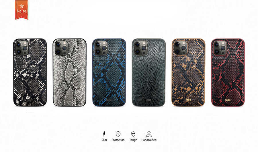 Apple iPhone 12 Kılıf Kajsa Glamorous Serisi Snake Pattern Kapak Gri