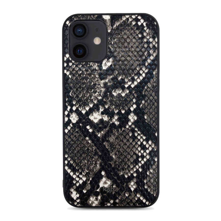 Apple iPhone 12 Kılıf Kajsa Glamorous Serisi Snake Pattern Kapak Siyah