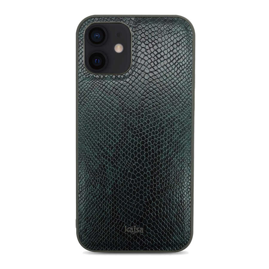 Apple iPhone 12 Kılıf Kajsa Glamorous Serisi Snake Pattern Kapak Yeşil