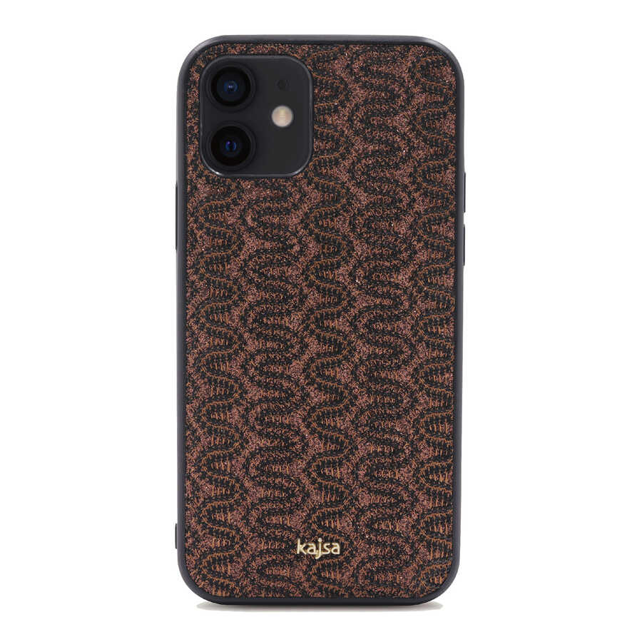 Apple iPhone 12 Kılıf Kajsa Glamorous Serisi Waterfall Pattern Kapak Kahverengi