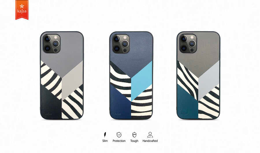 Apple iPhone 12 Kılıf Kajsa Glamorous Serisi Zebra Combo Kapak Gri