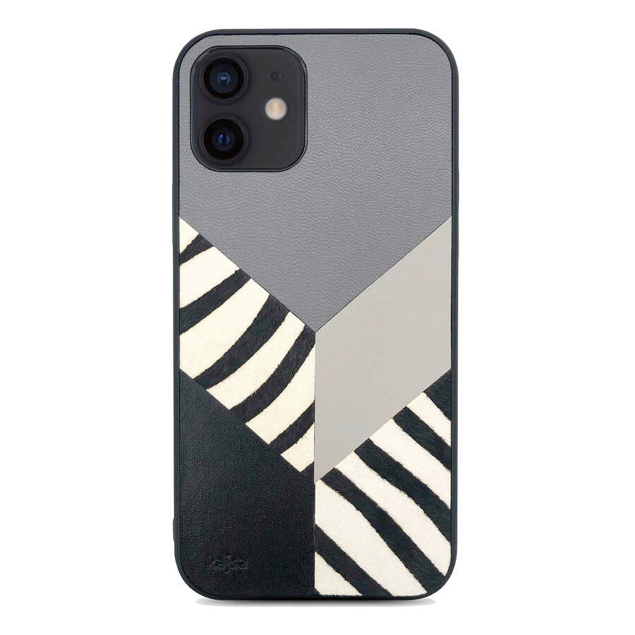 Apple iPhone 12 Kılıf Kajsa Glamorous Serisi Zebra Combo Kapak Gri