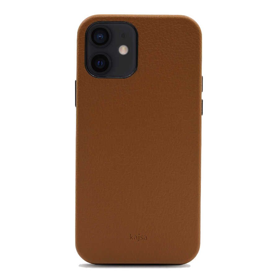 Apple iPhone 12 Kılıf Kajsa Litchi Kapak Kahverengi