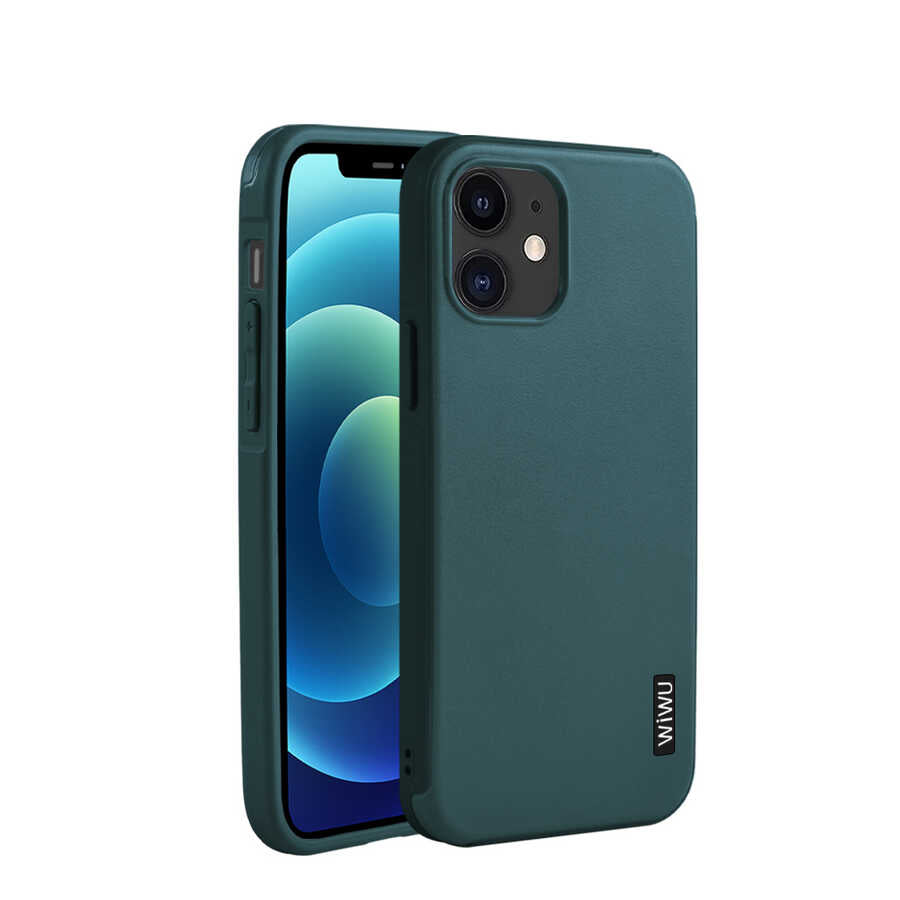 Apple iPhone 12 Mini Kılıf Wiwu Sand Stone Kapak Koyu Yeşil