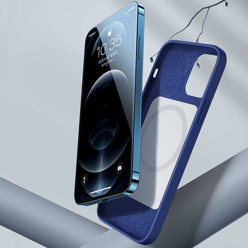 Apple iPhone 12 Pro Kılıf Benks M-safe Magnetic Original Apple MFI Certified Silikon Kapak Mavi