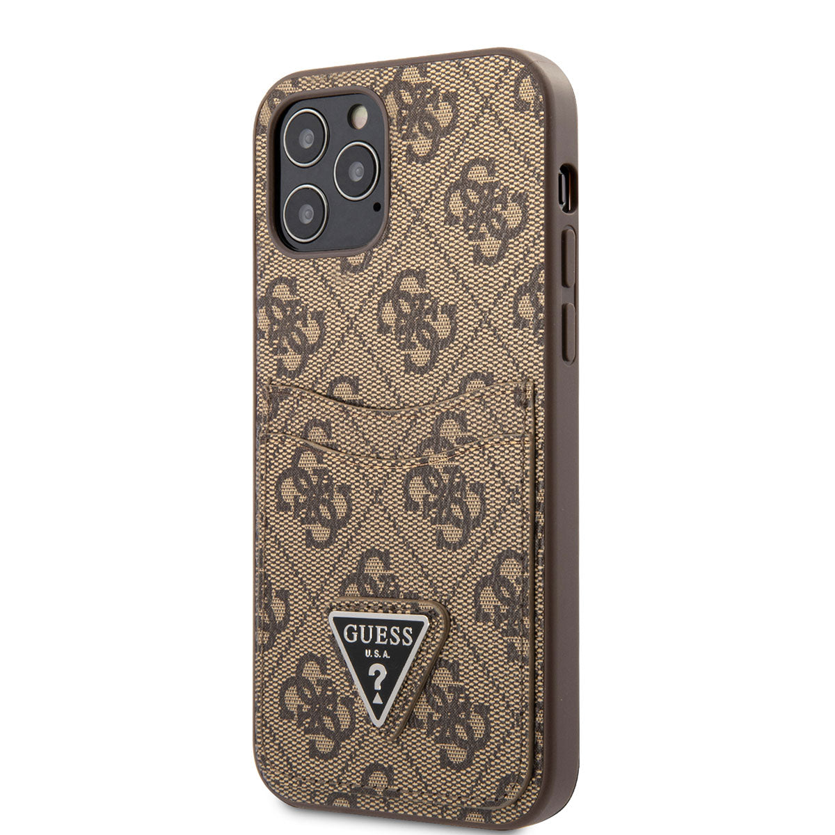 Apple iPhone 12 Pro Kılıf GUESS Çift Kart Bölmeli Kapak Kahverengi