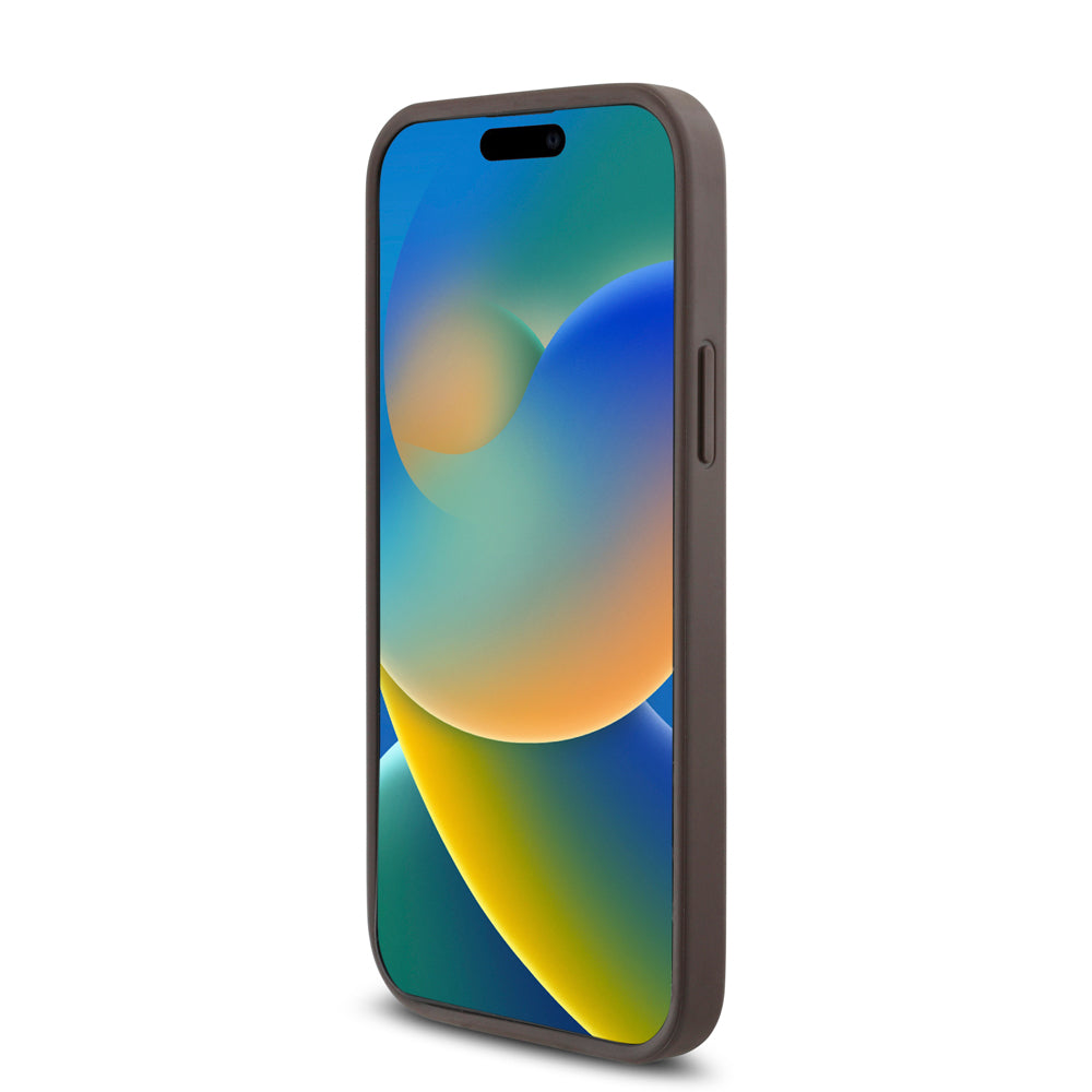 Apple iPhone 12 Pro Kılıf Guess Orjinal Lisanslı M-safe Şarj Özellikli Small 4G Classic Kapak Kahverengi