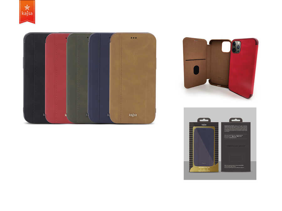 Apple iPhone 12 Pro Kılıf Kajsa Dale Serisi Parallel PU Folio Kapaklı Kılıf Siyah