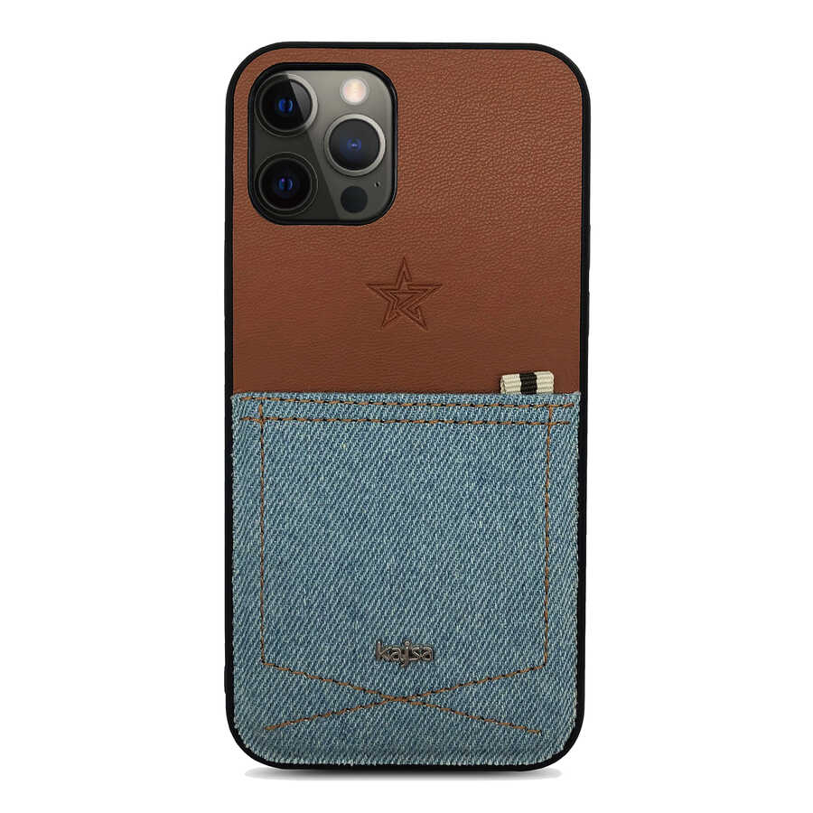 Apple iPhone 12 Pro Kılıf Kajsa Denim Kapak Siyah