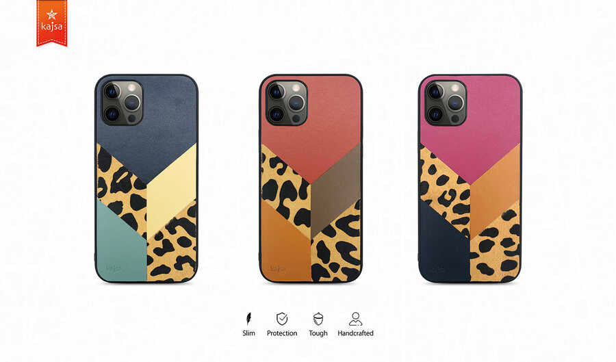 Apple iPhone 12 Pro Kılıf Kajsa Glamorous Serisi Leopard Combo Kapak Kırmızı