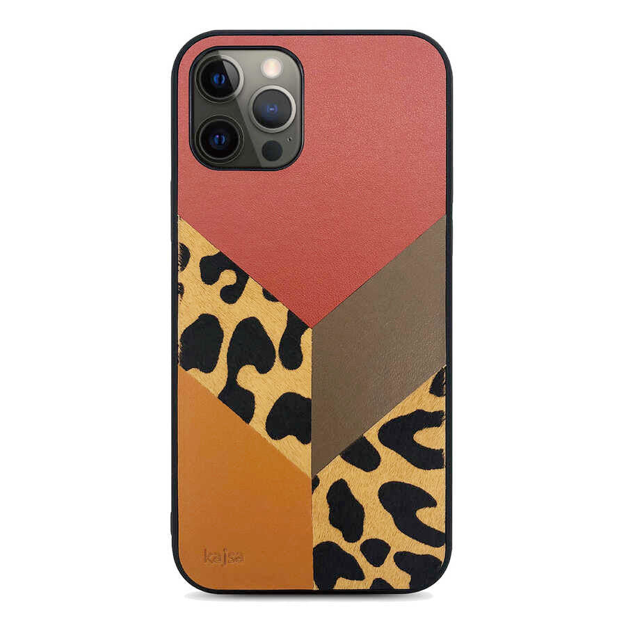 Apple iPhone 12 Pro Kılıf Kajsa Glamorous Serisi Leopard Combo Kapak Kırmızı