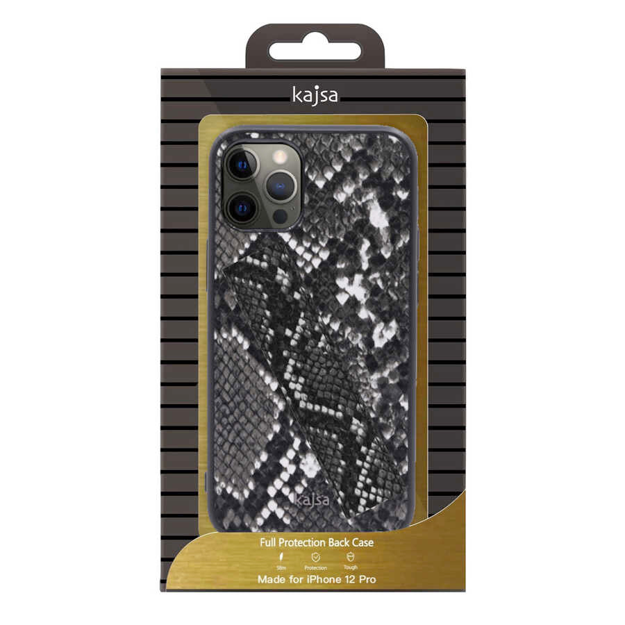 Apple iPhone 12 Pro Kılıf Kajsa Glamorous Serisi Snake Handstrap Kapak Siyah