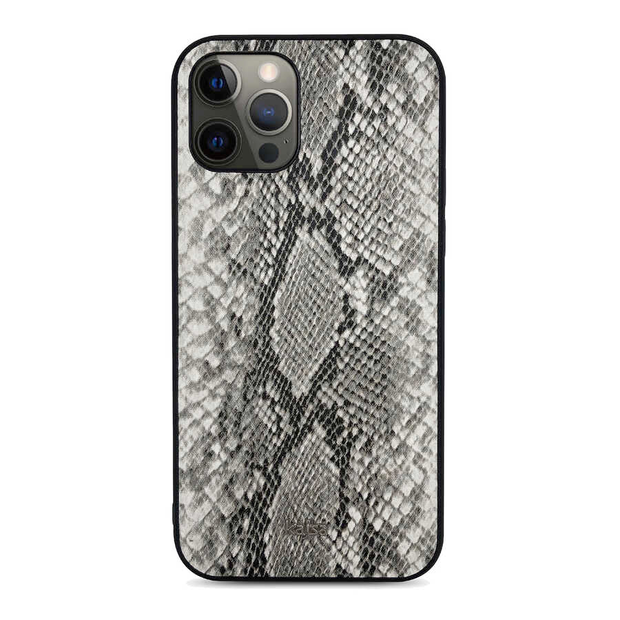 Apple iPhone 12 Pro Kılıf Kajsa Glamorous Serisi Snake Pattern Kapak Gri