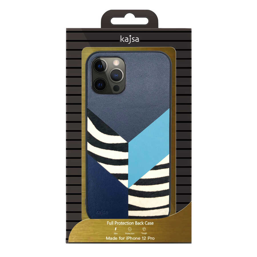 Apple iPhone 12 Pro Kılıf Kajsa Glamorous Serisi Zebra Combo Kapak Mavi