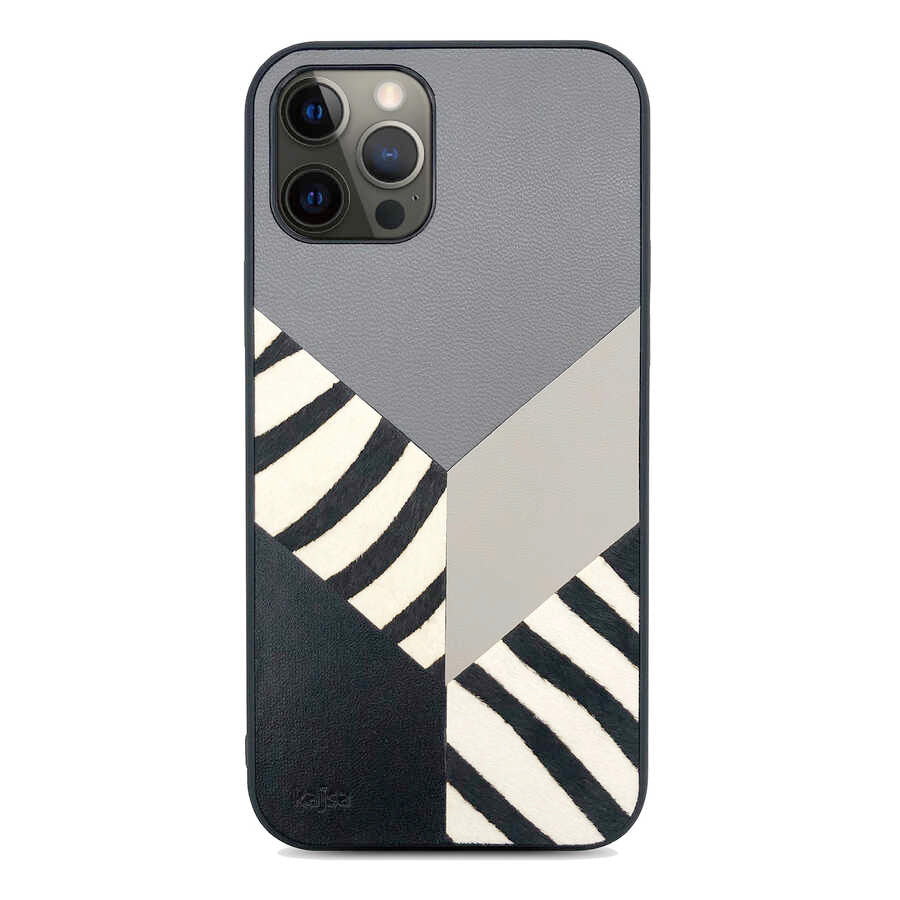 Apple iPhone 12 Pro Kılıf Kajsa Glamorous Serisi Zebra Combo Kapak Gri