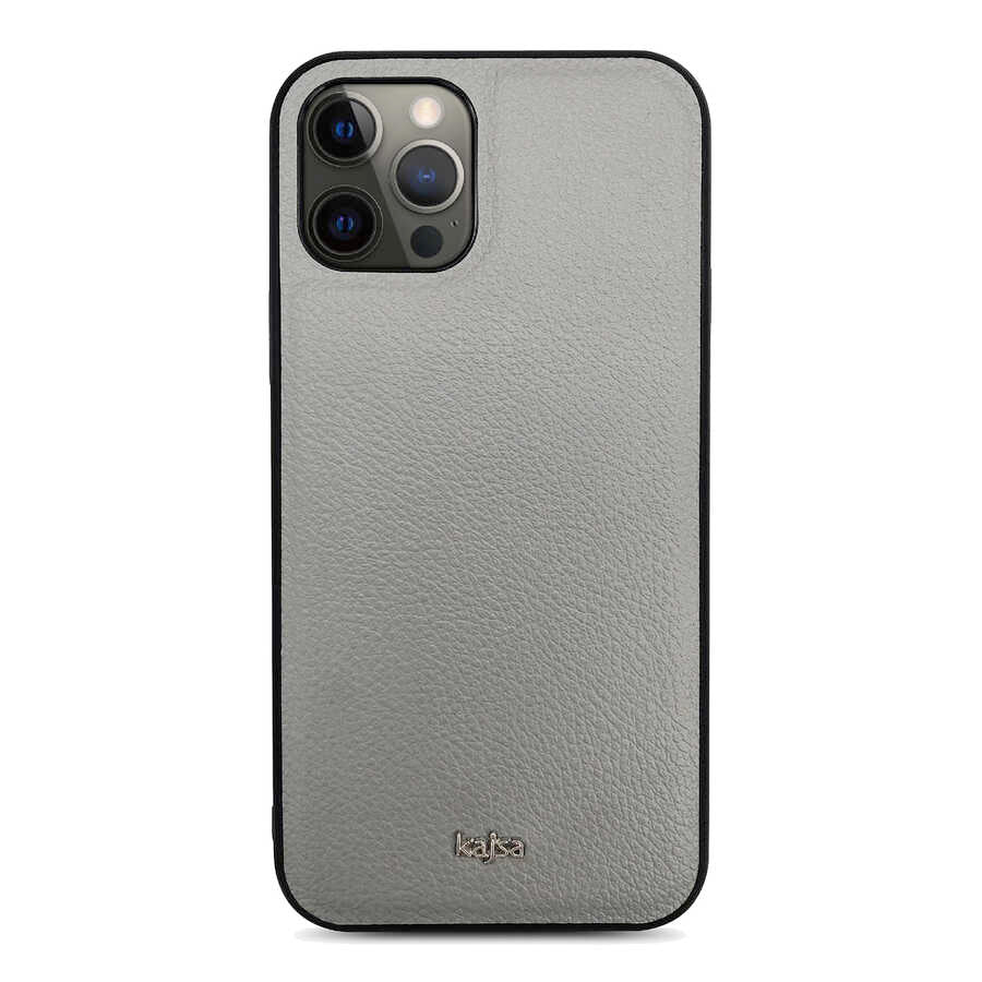 Apple iPhone 12 Pro Kılıf Kajsa Luxe Collection Hakiki Deri Kapak Gri