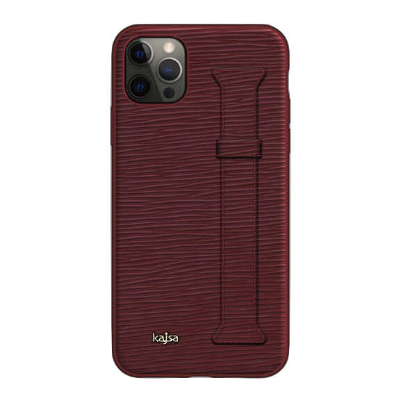 Apple iPhone 12 Pro Kılıf Kajsa Wave Pattern Handstrap Kapak Kırmızı