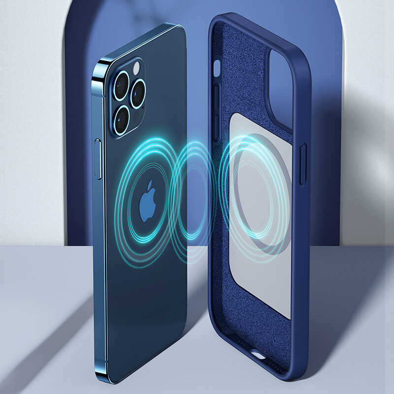 Apple iPhone 12 Pro Max Kılıf Benks M-safe Magnetic Original Apple MFI Certified Silikon Kapak Mavi