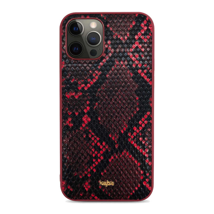 Apple iPhone 12 Pro Max Kılıf Kajsa Glamorous Serisi Snake Pattern Kapak Kırmızı