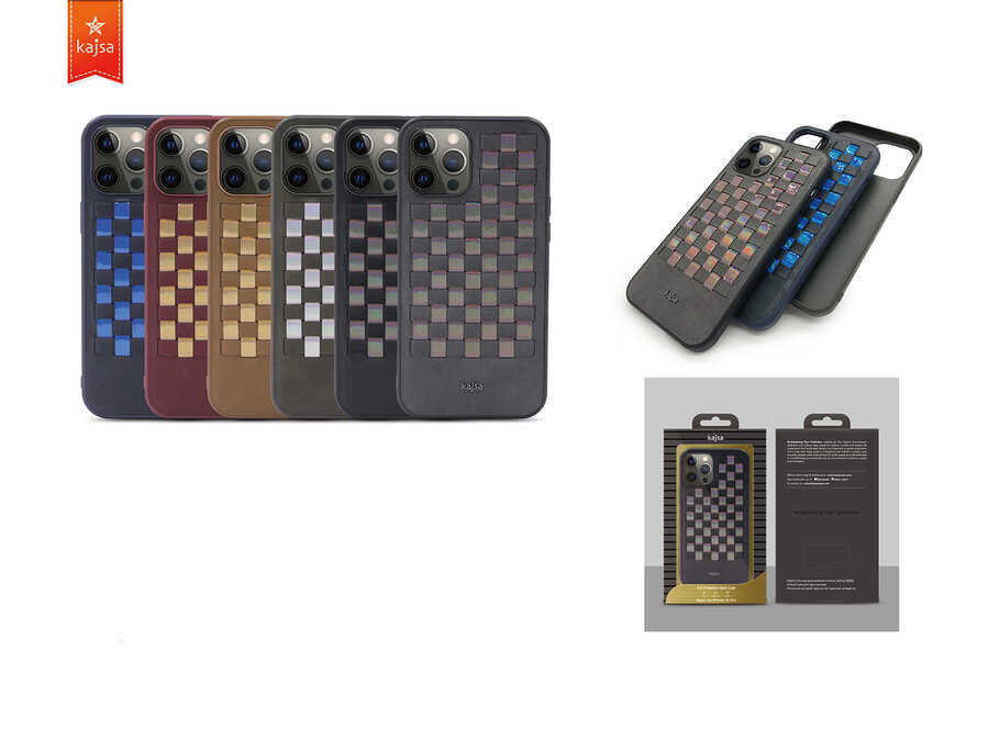 Apple iPhone 12 Pro Max Kılıf Kajsa Preppie Serisi Spotlight Woven Kapak Gold