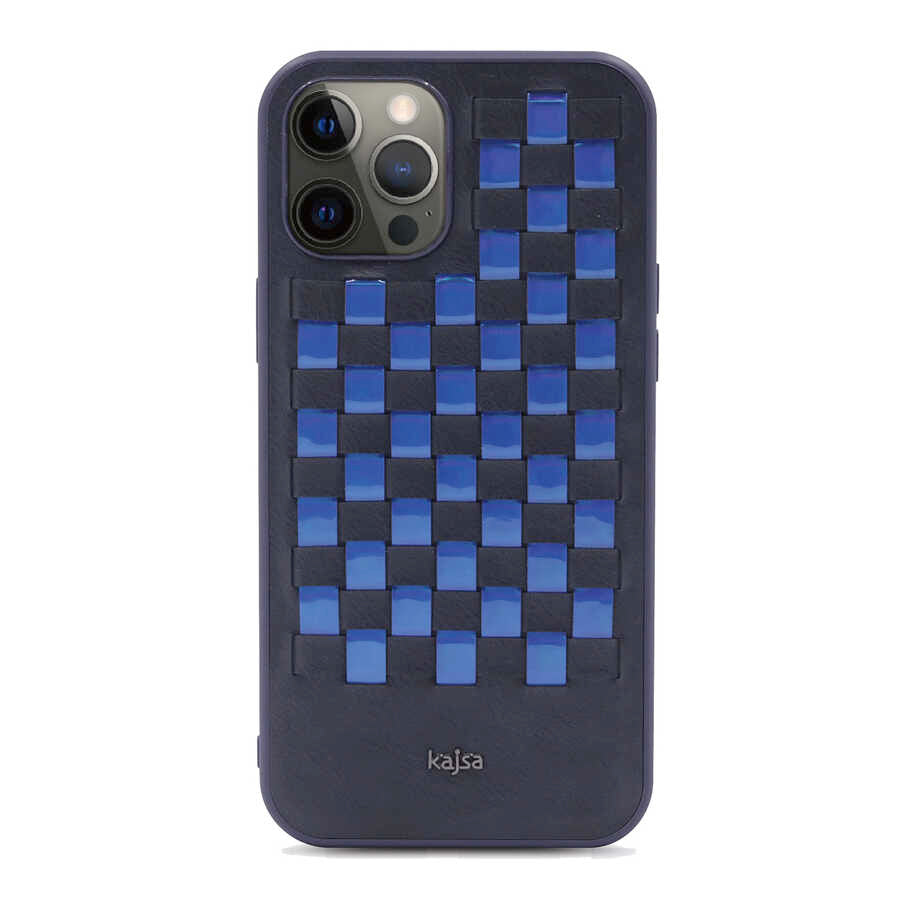 Apple iPhone 12 Pro Max Kılıf Kajsa Preppie Serisi Spotlight Woven Kapak Mavi