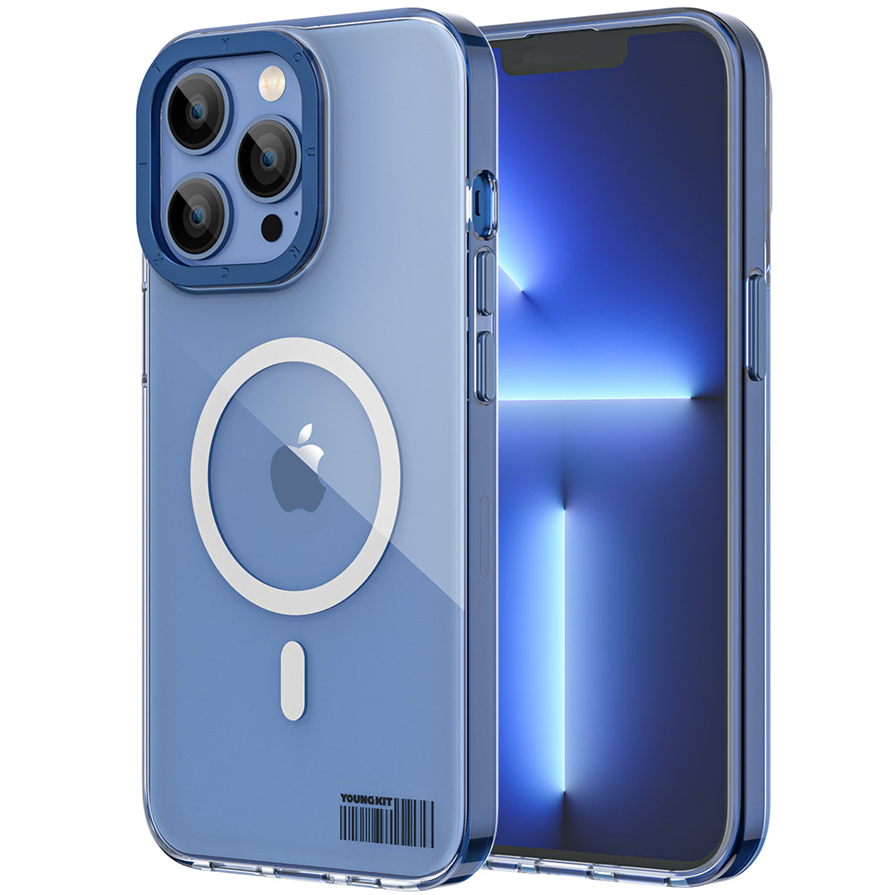 Apple iPhone 12 Pro Max Kılıf M-safe Şarj Özellikli Youngkit Coloured Glaze Serisi Kapak Mavi