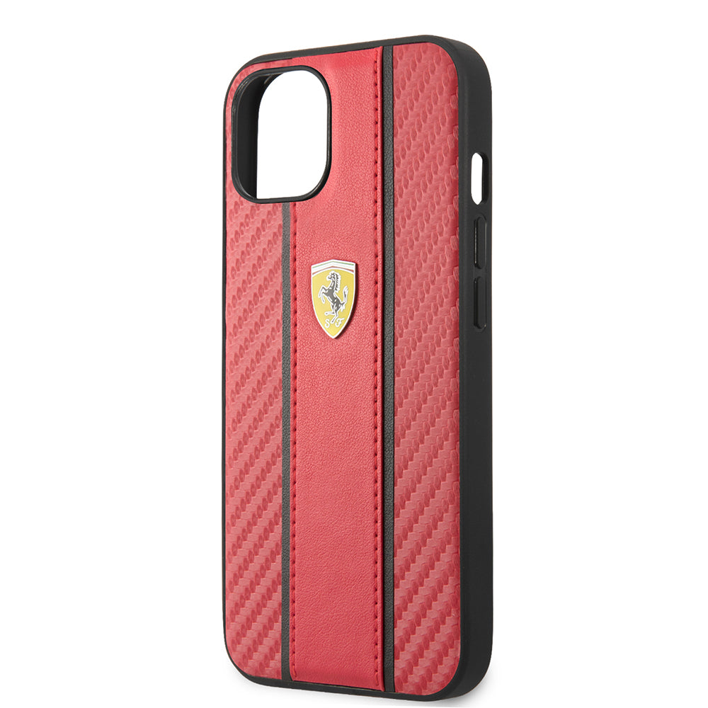 Apple iPhone 13 Kılıf Ferrari Orjinal Lisanslı PU Deri Ve Karbon Dizayn Kapak Siyah