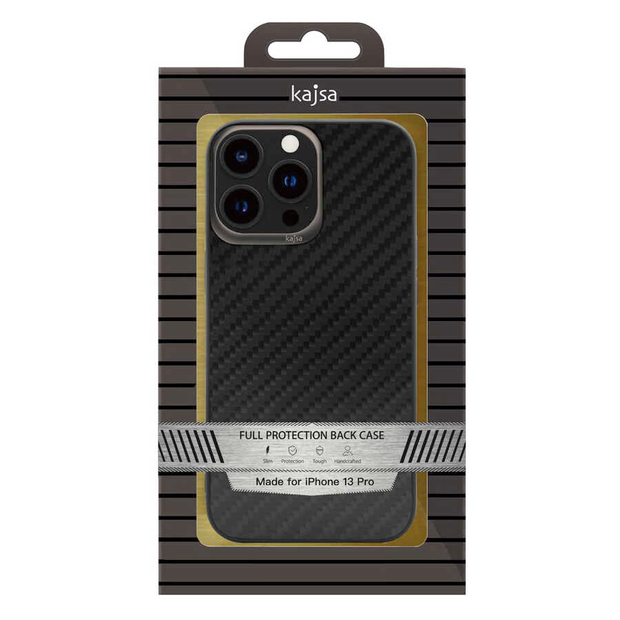 Apple iPhone 13 Kılıf Kajsa Carbon Fiber Collection Arka Kapak Gold