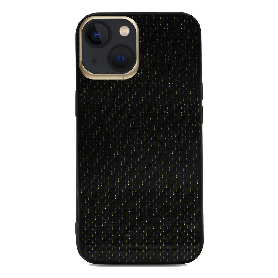 Apple iPhone 13 Kılıf Kajsa Carbon Fiber Collection Arka Kapak Gold